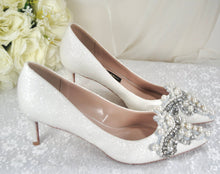 Load image into Gallery viewer, Glitter Bridal Shoe with Pearl Appliqué