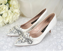 Load image into Gallery viewer, Glitter Bridal Shoe with Pearl Appliqué
