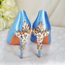 Load image into Gallery viewer, Blue Satin with 'Cherry Blossom'