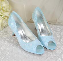 Load image into Gallery viewer, Blue Lace Bridal Heels