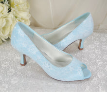 Load image into Gallery viewer, Blue Lace Bridal Heels