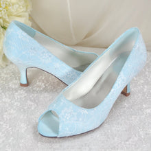 Load image into Gallery viewer, Blue Lace Bridal Heels