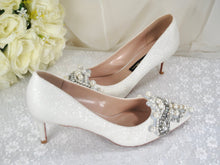 Load image into Gallery viewer, Glitter Bridal Shoe with Pearl Appliqué