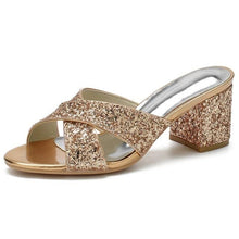 Load image into Gallery viewer, Block Heel Glitter Sandals