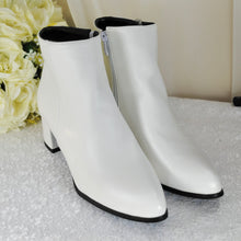 Load image into Gallery viewer, Simply Beautiful Block Heel Bridal Boots, White Wedding Shoes, Soft Ankle Boots