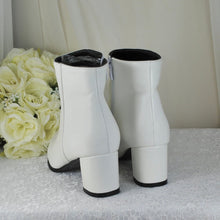 Load image into Gallery viewer, Simply Beautiful Block Heel Bridal Boots, White Wedding Shoes, Soft Ankle Boots