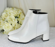 Load image into Gallery viewer, Simply Beautiful Block Heel Bridal Boots, White Wedding Shoes, Soft Ankle Boots