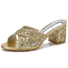 Load image into Gallery viewer, Block Heel Glitter Sandals