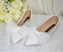 Load image into Gallery viewer, Bridal White Rock Glitter Pointy Toe Flats with Bow