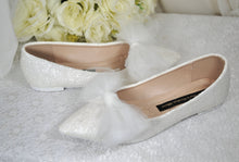 Load image into Gallery viewer, Bridal White Rock Glitter Pointy Toe Flats with Bow
