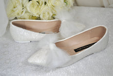 Load image into Gallery viewer, Bridal White Rock Glitter Pointy Toe Flats with Bow