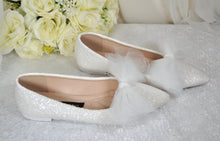 Load image into Gallery viewer, Bridal White Rock Glitter Pointy Toe Flats with Bow