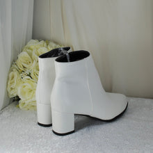Load image into Gallery viewer, Simply Beautiful Block Heel Bridal Boots, White Wedding Shoes, Soft Ankle Boots