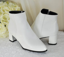 Load image into Gallery viewer, Simply Beautiful Block Heel Bridal Boots, White Wedding Shoes, Soft Ankle Boots