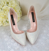 Load image into Gallery viewer, Ivory Shimmer Bridal Shoes with Cherry Blossom