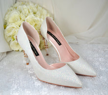 Load image into Gallery viewer, Ivory Shimmer Bridal Shoes with Cherry Blossom