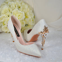 Load image into Gallery viewer, Ivory Shimmer Bridal Shoes with Cherry Blossom
