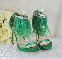 Load image into Gallery viewer, Feather Trim Bridal Sandals | Custom Colours