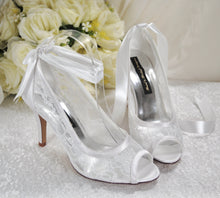 Load image into Gallery viewer, Lace Peep Toe with Ribbon Ankle Tie | White or Ivory