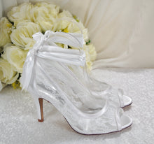 Load image into Gallery viewer, Lace Peep Toe with Ribbon Ankle Tie | White or Ivory