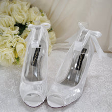 Load image into Gallery viewer, Lace Peep Toe with Ribbon Ankle Tie | White or Ivory
