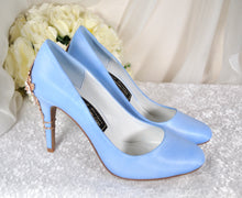 Load image into Gallery viewer, Light Blue Satin Round Toe with 'Cherry Blossom'