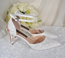 Load image into Gallery viewer, Glitter Sandals with Ankle Strap and &#39;Cherry Blossom&#39; | 9.5cm or 7cm Heel
