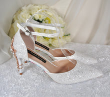 Load image into Gallery viewer, Glitter Sandals with Ankle Strap and 'Cherry Blossom' | 9.5cm or 7cm Heel
