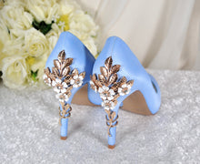 Load image into Gallery viewer, Light Blue Satin Round Toe with 'Cherry Blossom'