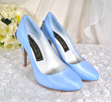 Load image into Gallery viewer, Light Blue Satin Round Toe with 'Cherry Blossom'
