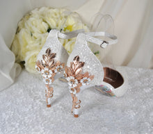 Load image into Gallery viewer, Glitter Sandals with Ankle Strap and 'Cherry Blossom' | 9.5cm or 7cm Heel