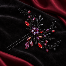 Load image into Gallery viewer, Black &amp; Red Gothic Bridal Hair Pin – Crystal Wedding Hair Accessory
