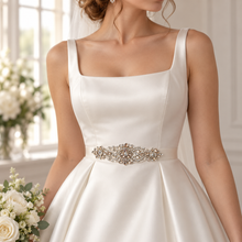 Load image into Gallery viewer, Crystal &amp; Pearl Bridal Belt with Ribbon | Handmade Wedding Dress Sash
