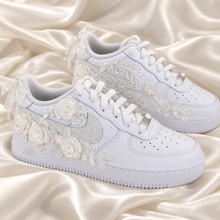 Load image into Gallery viewer, Personalised Floral Bridal Air Force 1 Trainers – Lace Wedding Shoes
