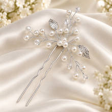 Load image into Gallery viewer, Leaf Pearl &amp; Crystal Bridal Hair Pin – Silver, Gold or Rose Gold

