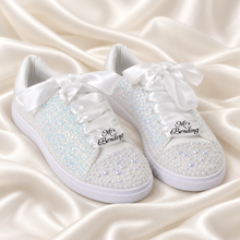 Load image into Gallery viewer, Personalised White Glitter Bridal Trainers – Pearl Wedding Sneakers
