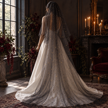 Load image into Gallery viewer, Two-Tier Celestial Wedding Veil – Black or Ivory
