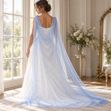 Load image into Gallery viewer, Blue Pearl Bridal Cape Veil – Draped Wedding Cape
