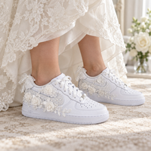 Load image into Gallery viewer, Personalised Floral Bridal Air Force 1 Trainers – Lace Wedding Shoes
