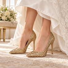 Load image into Gallery viewer, Gold Glitter Wedding Shoes – Pointed Toe Princess Bridal Heels
