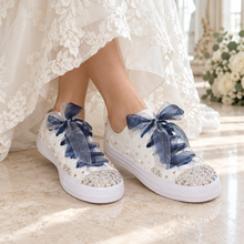 Load image into Gallery viewer, Personalised Pearl &amp; Crystal Bridal Converse Trainers
