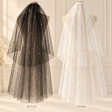 Load image into Gallery viewer, Two-Tier Celestial Wedding Veil – Black or Ivory
