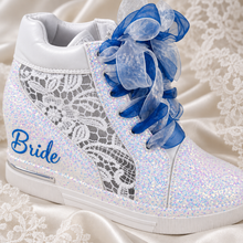 Load image into Gallery viewer, Personalised Glitter Wedge Bridal Trainers
