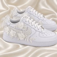 Load image into Gallery viewer, Personalised Floral Bridal Air Force 1 Trainers – Lace Wedding Shoes
