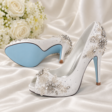 Load image into Gallery viewer, Sparkling White Bridal Heels with Blue Soles
