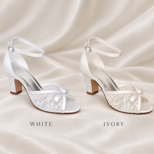 Load image into Gallery viewer, Lace Block-Heel Wedding Shoes – White or Ivory
