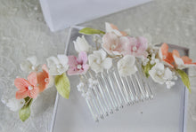 Load image into Gallery viewer, Porcelain Flower Bridal Hair Comb: Spring Colour Pearl Wedding Hair Accessory
