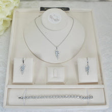 Load image into Gallery viewer, Bridal Jewellery Set: Cubic Zirconia Leaf Necklace, Earrings &amp; Bracelet
