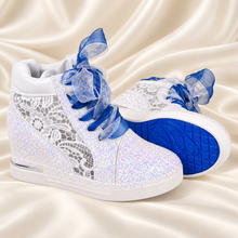 Load image into Gallery viewer, Personalised Glitter Wedge Bridal Trainers
