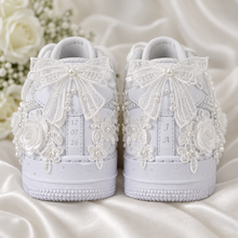 Load image into Gallery viewer, Personalised Floral Bridal Air Force 1 Trainers – Lace Wedding Shoes
